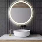 Miroir de salle de bain mural lumineux tri-couleur Dane rond sans cadre anti-buée avant/arrière avec toucher intelligent - JONATHAN Y