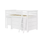 Lit mezzanine bas Max & Lily une place avec bureau coulissant et commodes à 3 tiroirs