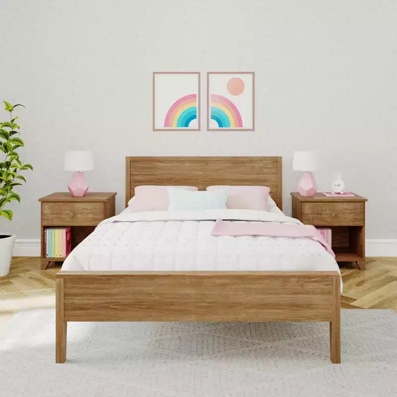 Cadre de lit double Max & Lily avec tête de lit, plateforme de lit en bois massif pour enfants