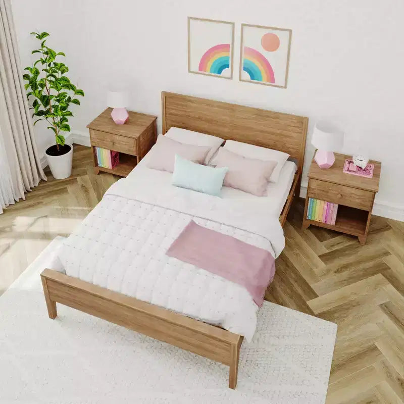 Cadre de lit double Max & Lily avec tête de lit, plateforme de lit en bois massif pour enfants
