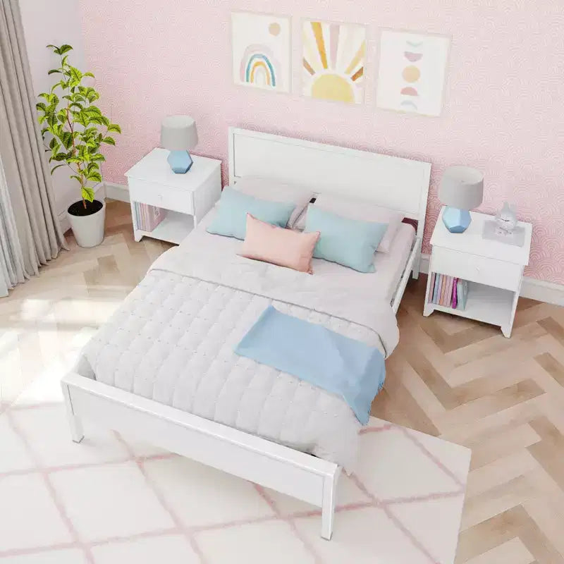 Cadre de lit double Max & Lily avec tête de lit, plateforme de lit en bois massif pour enfants