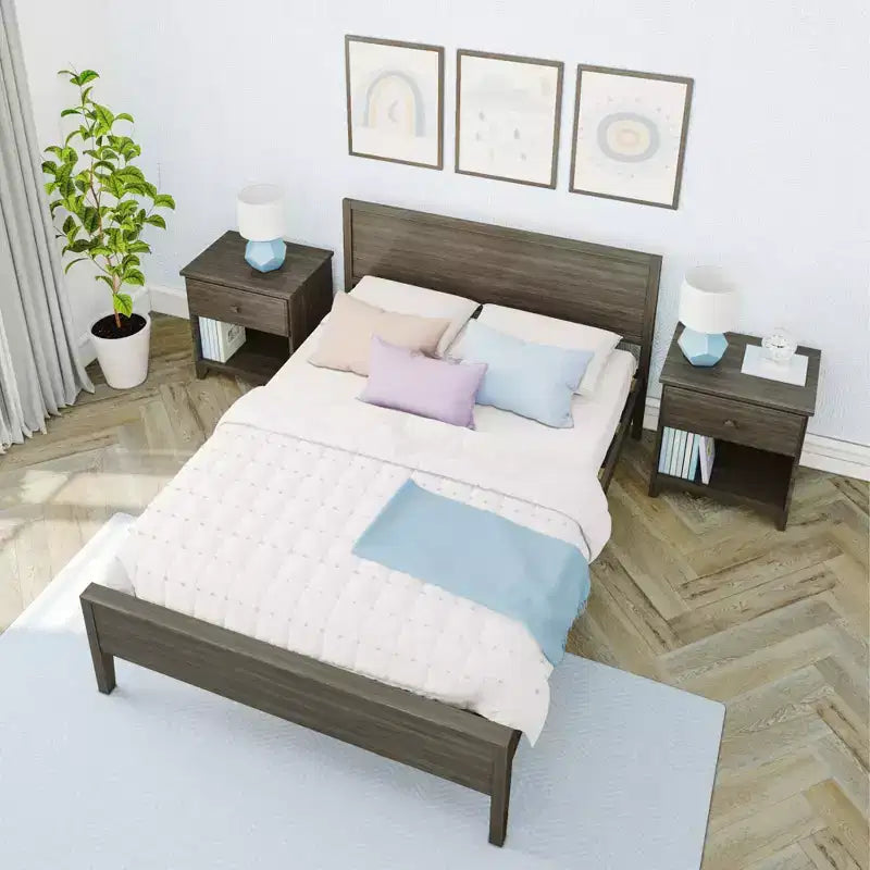 Cadre de lit double Max & Lily avec tête de lit, plateforme de lit en bois massif pour enfants