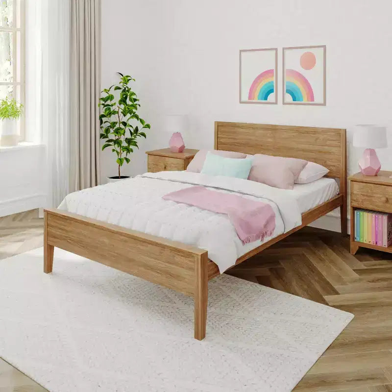 Cadre de lit double Max & Lily avec tête de lit, plateforme de lit en bois massif pour enfants