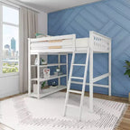 Max & Lily Full Size High Loft Bed with Ladder and Bookcase, Solid Wood Frame, Space Saving, 400 lbs Weight Capacity, Easy Assembly