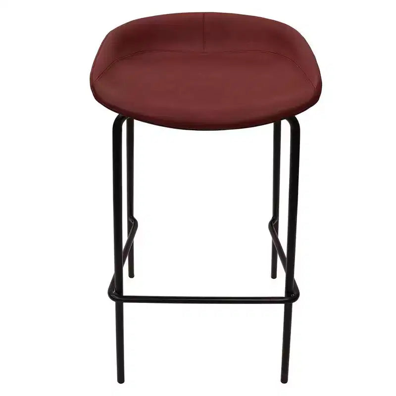 Tabouret de bar moderne LeisureMod Servos en similicuir rembourré et structure en fer noir