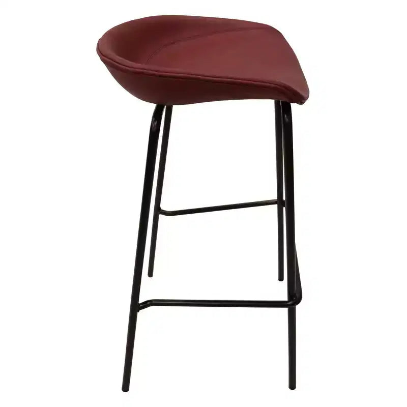 Tabouret de bar moderne LeisureMod Servos en similicuir rembourré et structure en fer noir