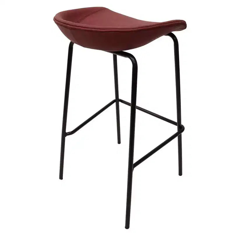 Tabouret de bar moderne LeisureMod Servos en similicuir rembourré et structure en fer noir