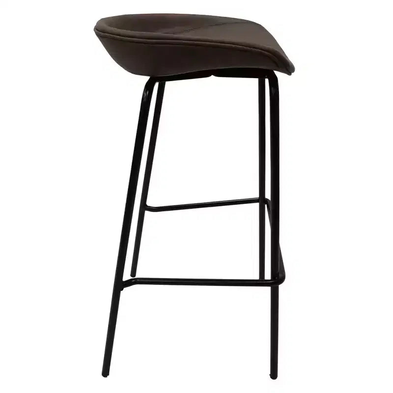 Tabouret de bar moderne LeisureMod Servos en similicuir rembourré et structure en fer noir