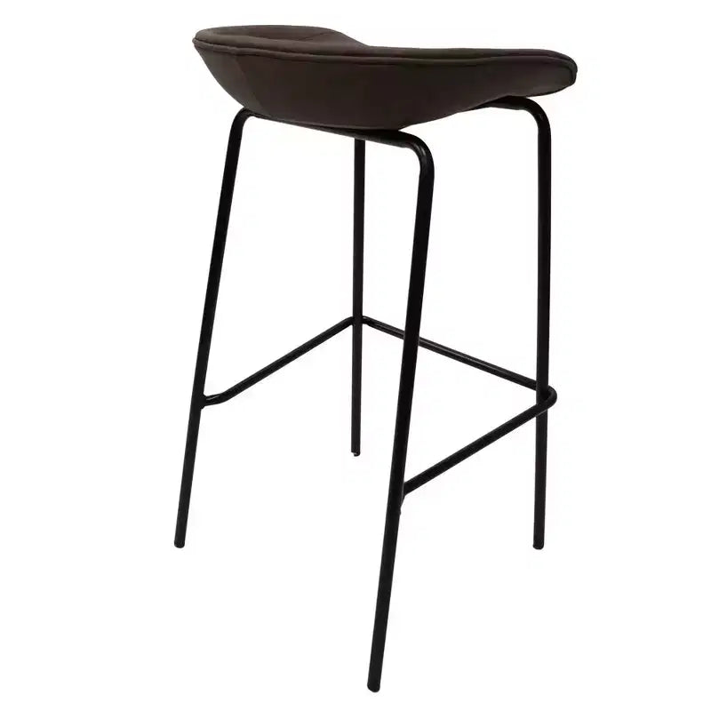 Tabouret de bar moderne LeisureMod Servos en similicuir rembourré et structure en fer noir