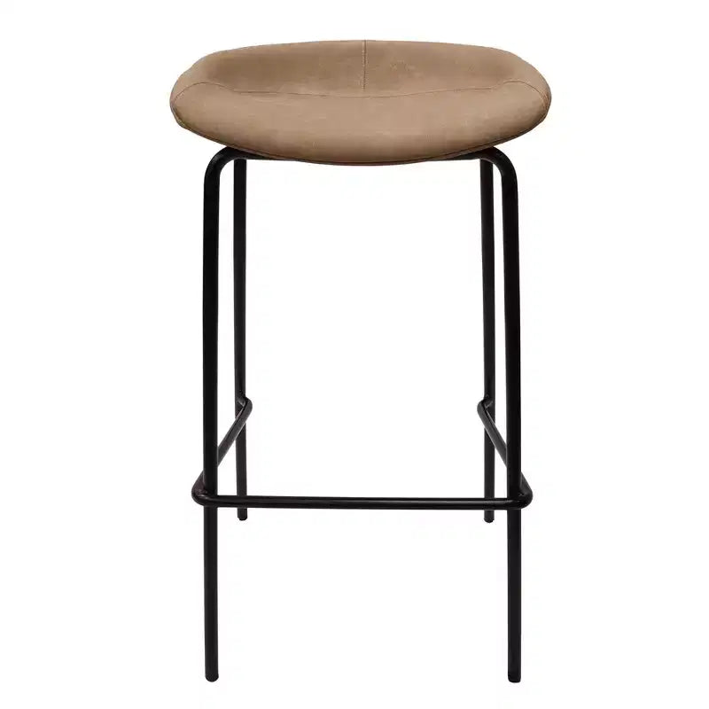 Tabouret de bar moderne LeisureMod Servos en similicuir rembourré et structure en fer noir