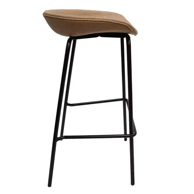 Tabouret de bar moderne LeisureMod Servos en similicuir rembourré et structure en fer noir