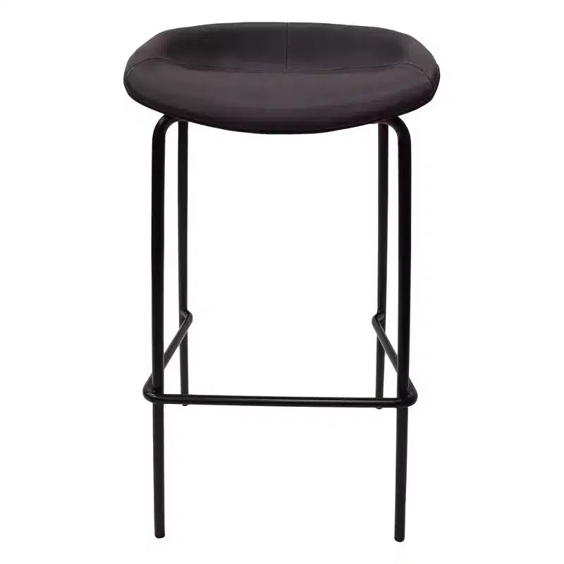 Tabouret de bar moderne LeisureMod Servos en similicuir rembourré et structure en fer noir