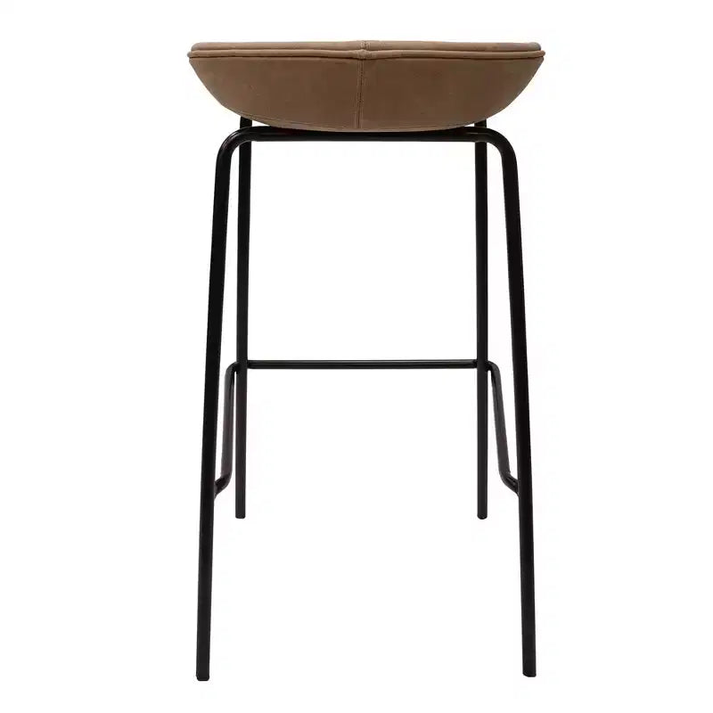 Tabouret de bar moderne LeisureMod Servos en similicuir rembourré et structure en fer noir