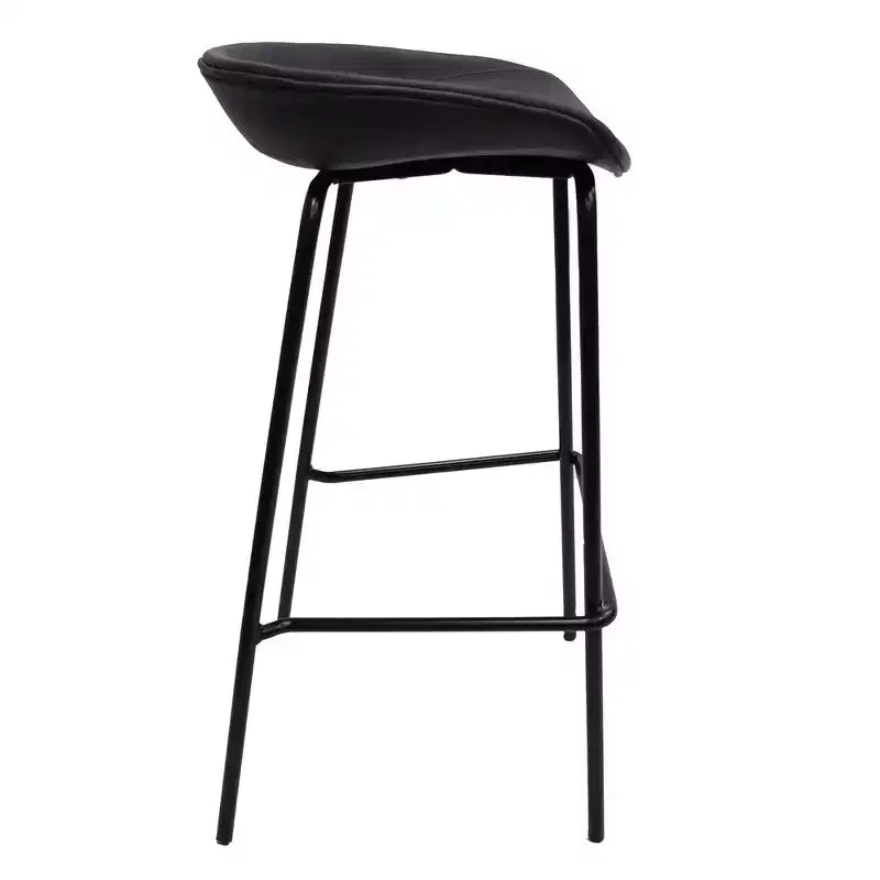 Tabouret de bar moderne LeisureMod Servos en similicuir rembourré et structure en fer noir