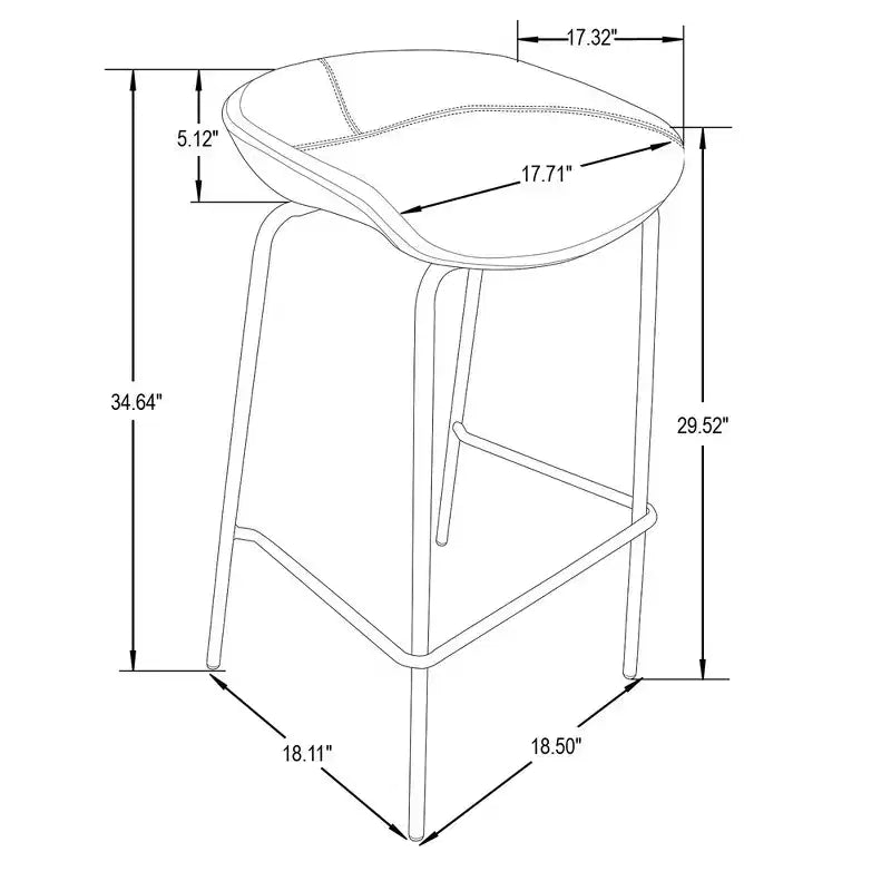 Tabouret de bar moderne LeisureMod Servos en similicuir rembourré et structure en fer noir