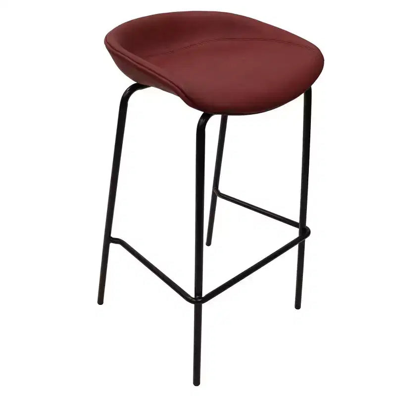 Tabouret de bar moderne LeisureMod Servos en similicuir rembourré et structure en fer noir