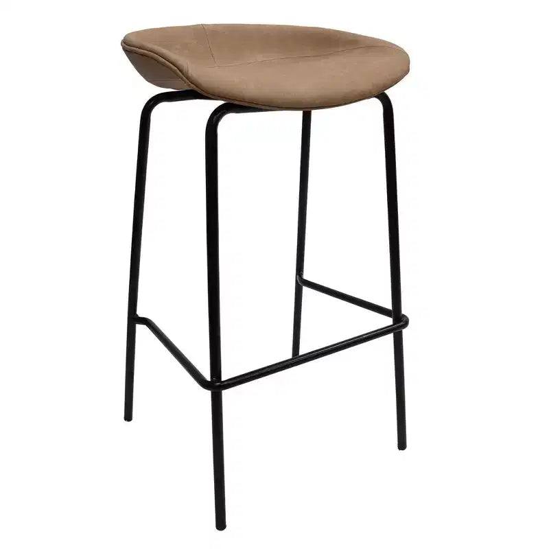 Tabouret de bar moderne LeisureMod Servos en similicuir rembourré et structure en fer noir