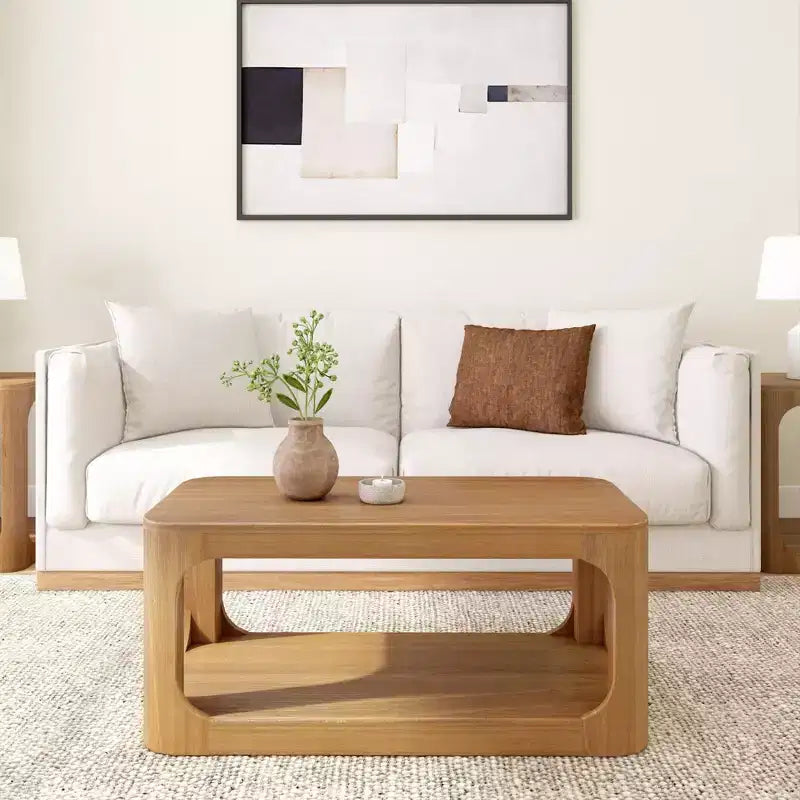 Table basse rectangulaire moderne Plank+Beam en bois massif 40 avec étagère de rangement