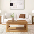 Table basse rectangulaire moderne Plank+Beam en bois massif 40 avec étagère de rangement