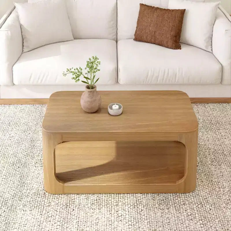 Table basse rectangulaire moderne Plank+Beam en bois massif 40 avec étagère de rangement