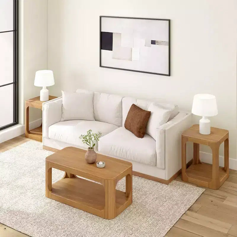 Table basse rectangulaire moderne Plank+Beam en bois massif 40 avec étagère de rangement