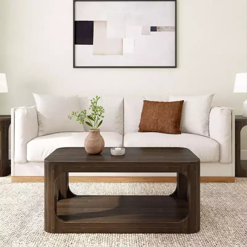 Table basse rectangulaire moderne Plank+Beam en bois massif 40 avec étagère de rangement