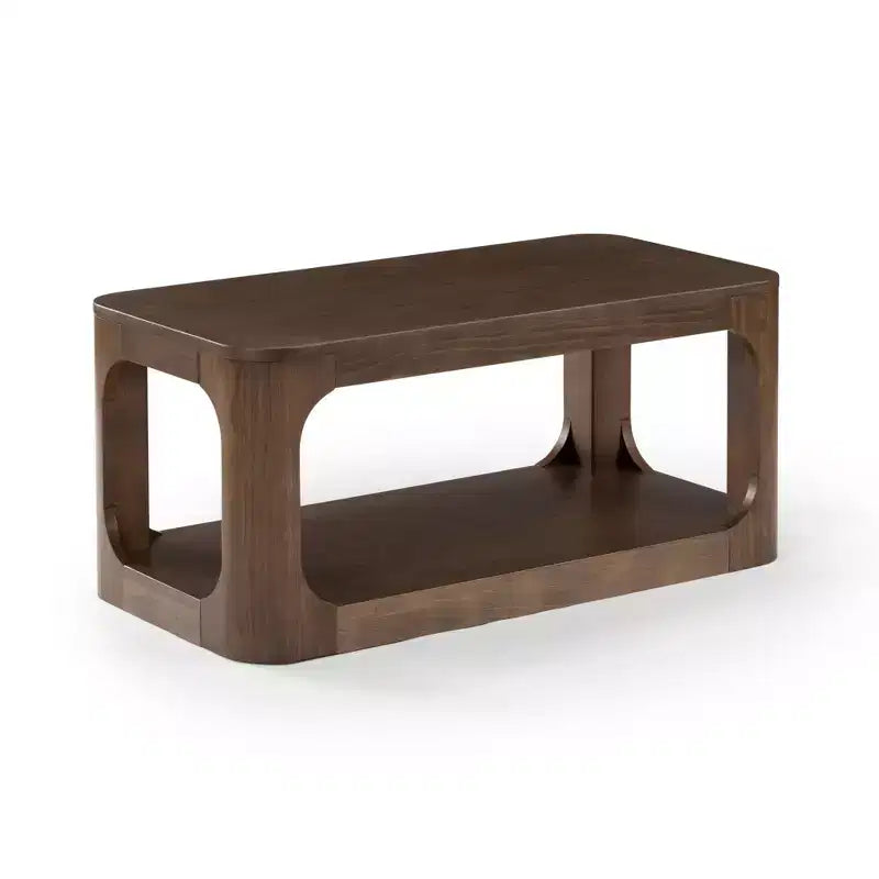Table basse rectangulaire moderne Plank+Beam en bois massif 40 avec étagère de rangement