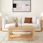Table basse rectangulaire moderne Plank+Beam en bois massif 40 avec étagère de rangement