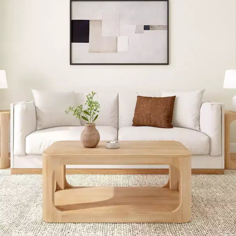 Table basse rectangulaire moderne Plank+Beam en bois massif 40 avec étagère de rangement