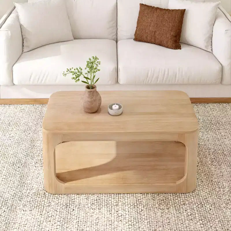 Table basse rectangulaire moderne Plank+Beam en bois massif 40 avec étagère de rangement