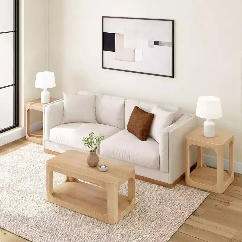 Table basse rectangulaire moderne Plank+Beam en bois massif 40 avec étagère de rangement
