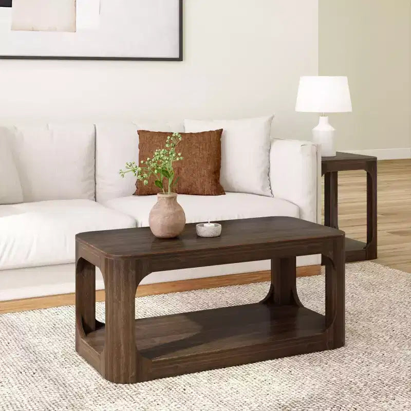 Plank+Beam Solid Wood 40 Modern Rectangular Coffee Table with Storage Shelf