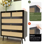 Commode 6/4 tiroirs, commode en rotin moderne avec poignées en métal, buffet de rangement, noir 4M - ModernLuxe
