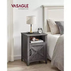 VASAGLE Table de chevet de style ferme avec porte coulissante, Table de chevet avec rangement, Table d'appoint, Table de nuit avec compartiment ouvert