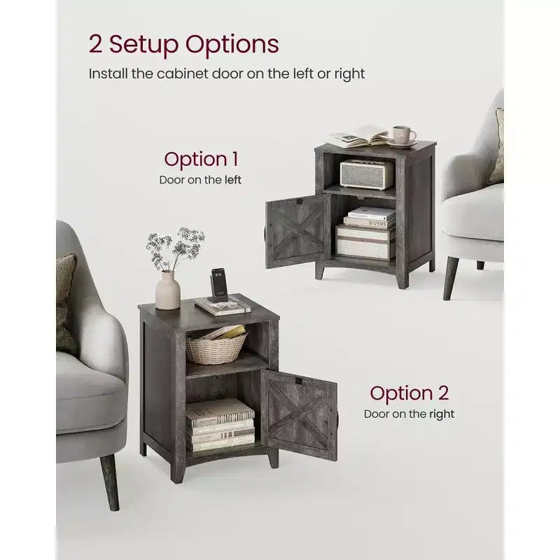 VASAGLE Table de chevet de style ferme avec porte coulissante, Table de chevet avec rangement, Table d'appoint, Table de nuit avec compartiment ouvert