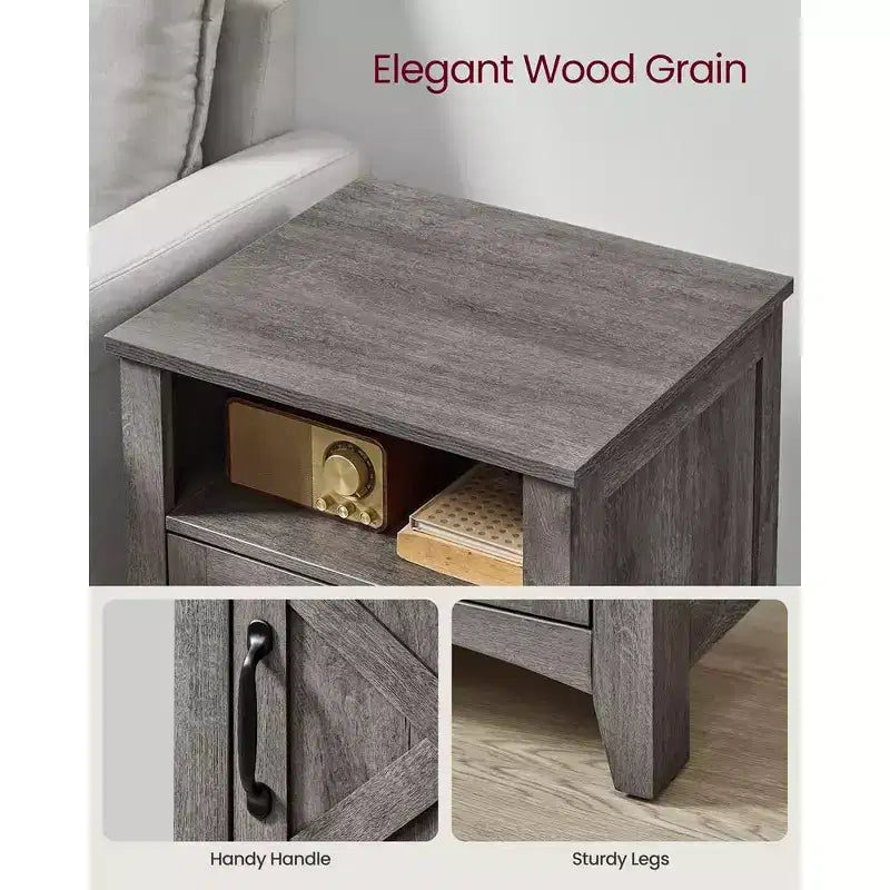 VASAGLE Table de chevet de style ferme avec porte coulissante, Table de chevet avec rangement, Table d'appoint, Table de nuit avec compartiment ouvert