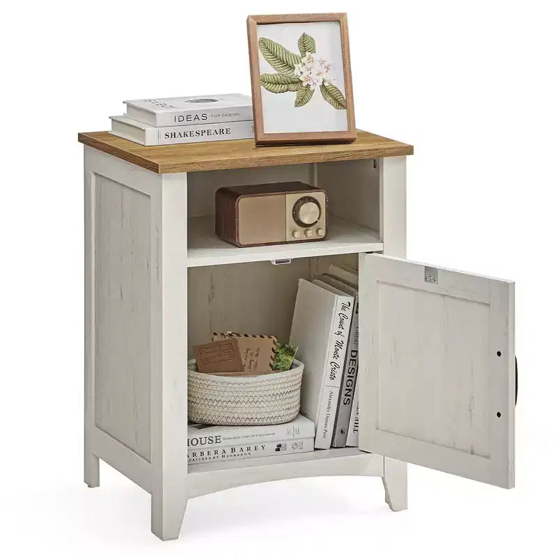 VASAGLE Table de chevet de style ferme avec porte coulissante, Table de chevet avec rangement, Table d'appoint, Table de nuit avec compartiment ouvert