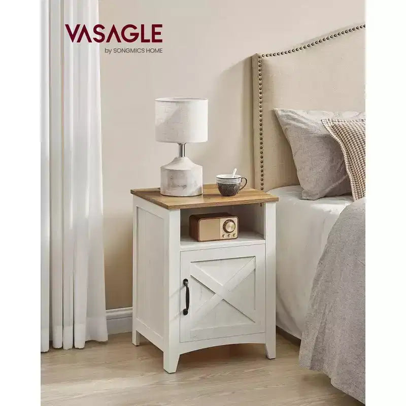 VASAGLE Table de chevet de style ferme avec porte coulissante, Table de chevet avec rangement, Table d'appoint, Table de nuit avec compartiment ouvert