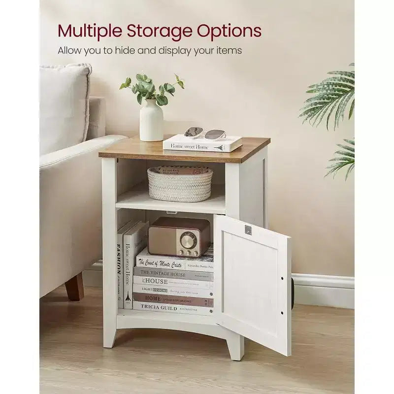 VASAGLE Table de chevet de style ferme avec porte coulissante, Table de chevet avec rangement, Table d'appoint, Table de nuit avec compartiment ouvert