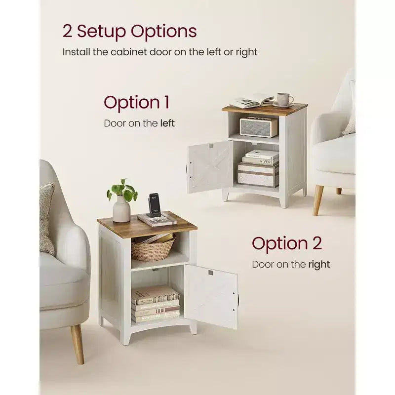 VASAGLE Table de chevet de style ferme avec porte coulissante, Table de chevet avec rangement, Table d'appoint, Table de nuit avec compartiment ouvert