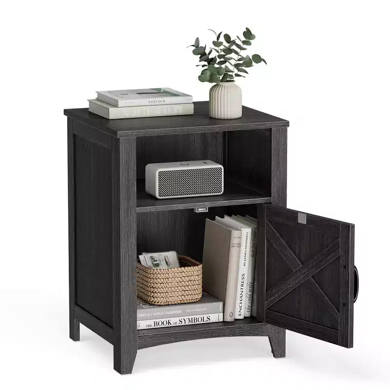 VASAGLE Table de chevet de style ferme avec porte coulissante, Table de chevet avec rangement, Table d'appoint, Table de nuit avec compartiment ouvert