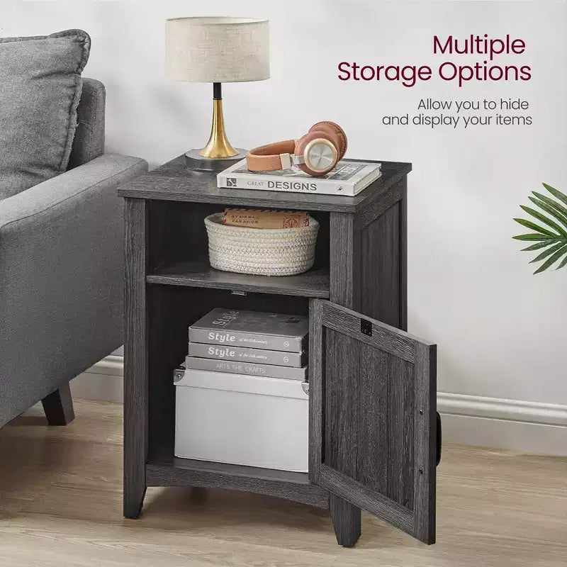 VASAGLE Table de chevet de style ferme avec porte coulissante, Table de chevet avec rangement, Table d'appoint, Table de nuit avec compartiment ouvert
