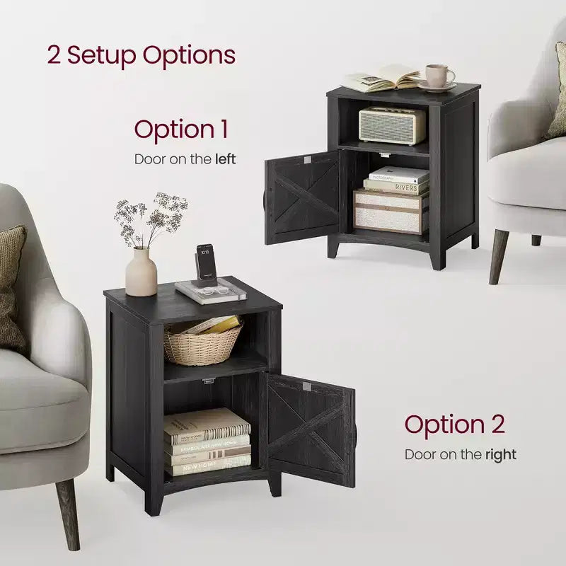 VASAGLE Table de chevet de style ferme avec porte coulissante, Table de chevet avec rangement, Table d'appoint, Table de nuit avec compartiment ouvert