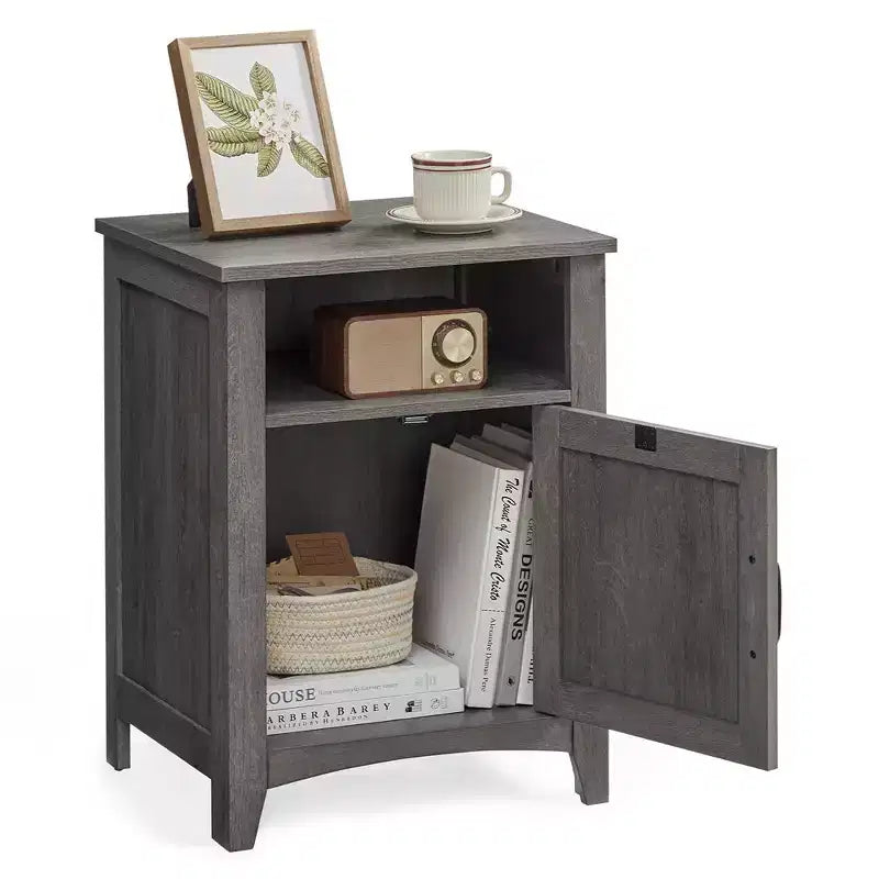 VASAGLE Table de chevet de style ferme avec porte coulissante, Table de chevet avec rangement, Table d'appoint, Table de nuit avec compartiment ouvert