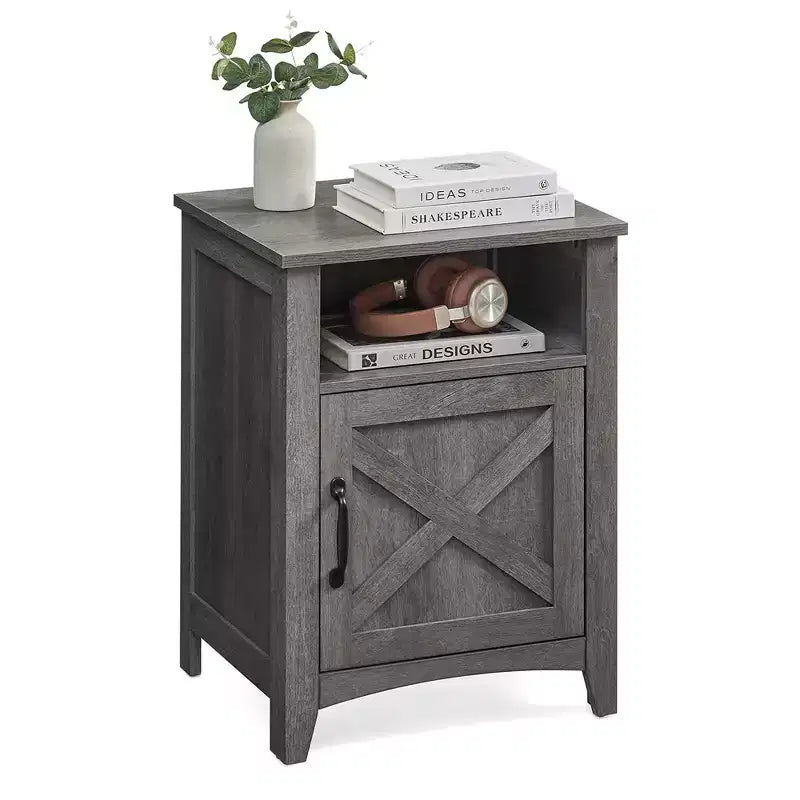 VASAGLE Table de chevet de style ferme avec porte coulissante, Table de chevet avec rangement, Table d'appoint, Table de nuit avec compartiment ouvert
