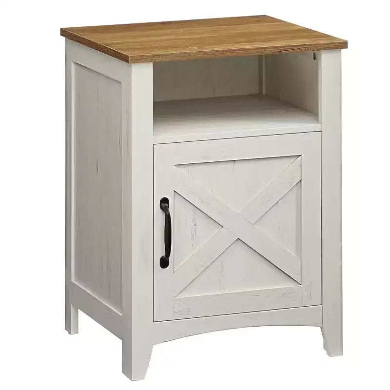VASAGLE Table de chevet de style ferme avec porte coulissante, Table de chevet avec rangement, Table d'appoint, Table de nuit avec compartiment ouvert