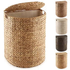 Casafield Half Moon Laundry Hamper with Lid and Removable Liner Bag, Woven Water Hyacinth Laundry Basket for Clothes, Towels