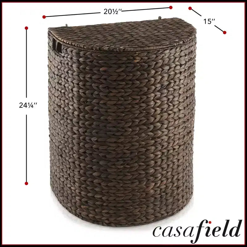 Panier à linge demi-lune Casafield avec couvercle et sac de doublure amovible, panier à linge tressé en jacinthe d'eau pour vêtements, serviettes