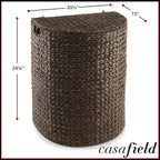Panier à linge demi-lune Casafield avec couvercle et sac de doublure amovible, panier à linge tressé en jacinthe d'eau pour vêtements, serviettes