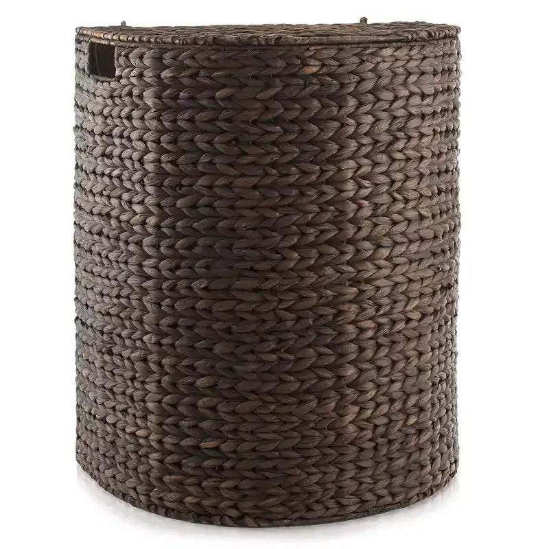 Panier à linge demi-lune Casafield avec couvercle et sac de doublure amovible, panier à linge tressé en jacinthe d'eau pour vêtements, serviettes